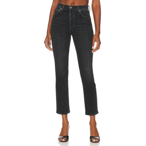 Agolde 'Riley' Blue Cotton Long High Rise Straight Denim Jean Size 28