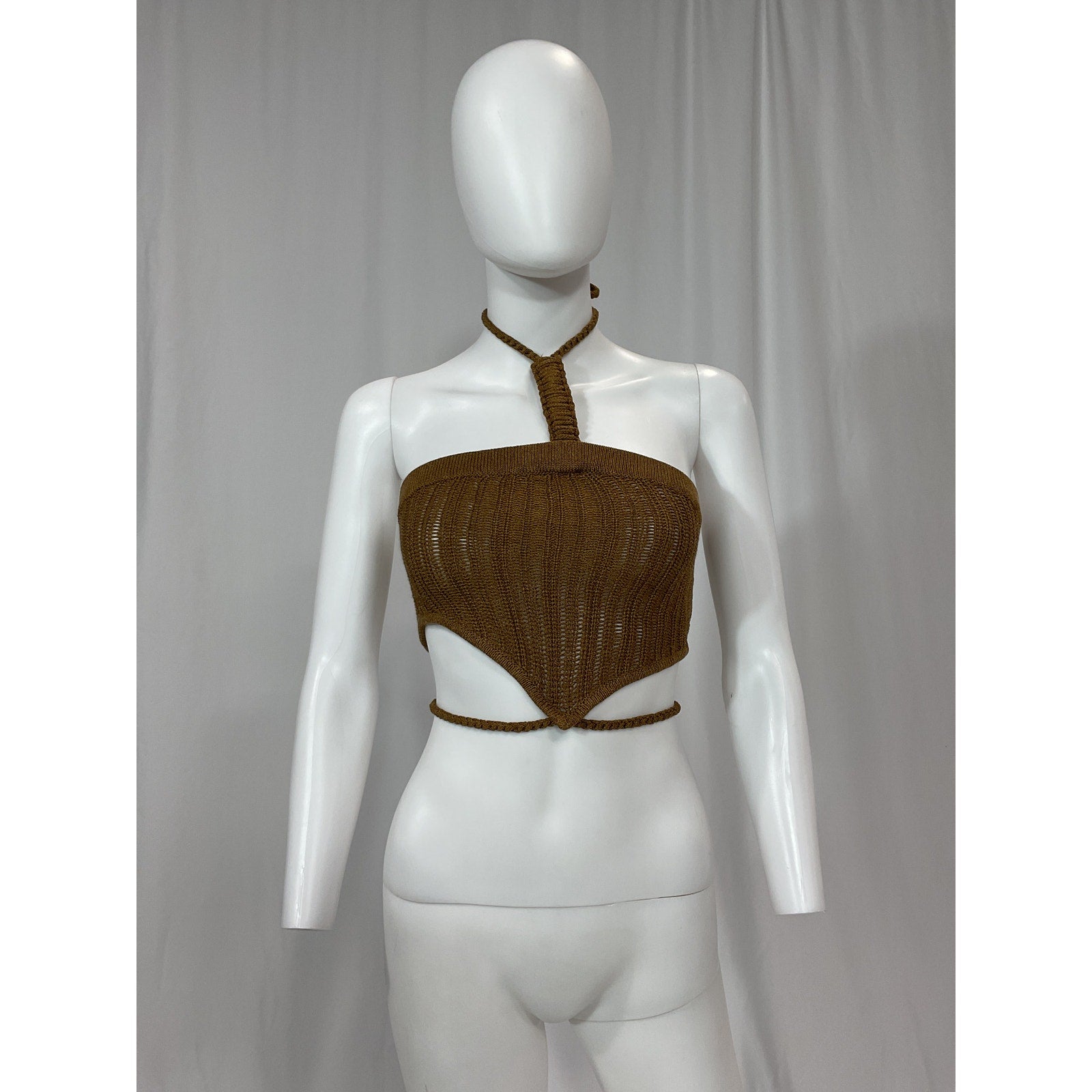 Michael Costello x Revolve 'Sylvan' Brown Halterneck Knit Top Size XS