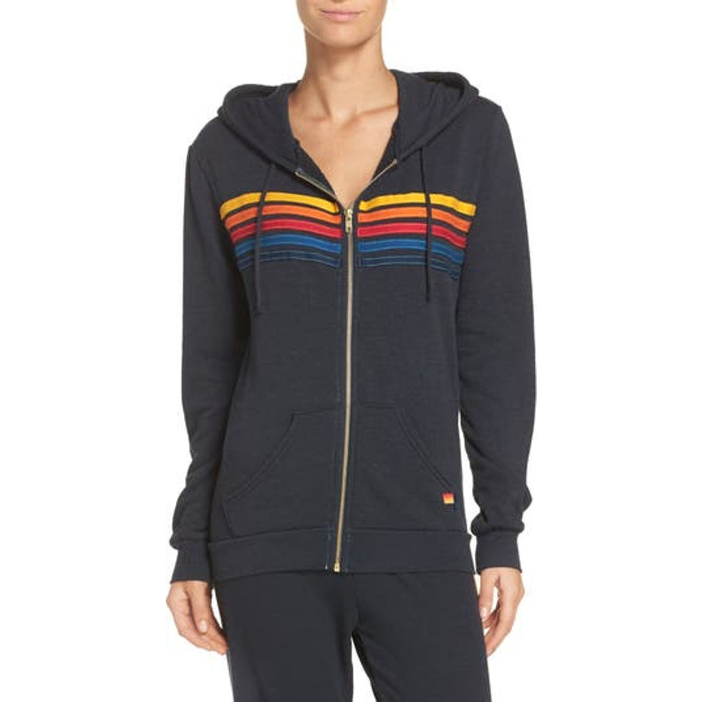 Aviator Nation 5-Stripe Blue Zip Hoodie Size L