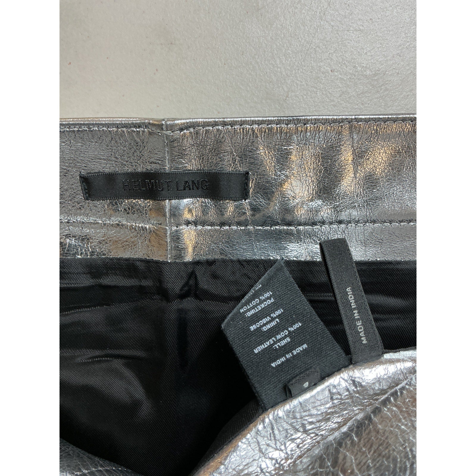Helmut Lang 'Mirror' Silver 5-Pocket Leather Mini Skirt Size 6