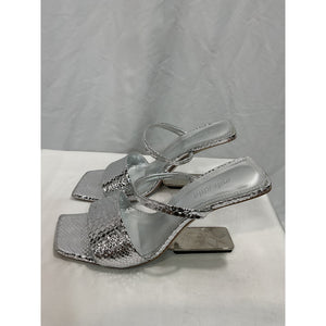 Cult Gaia 'Rene' Silver Snake Embossed Leather Sandal Size 7.5