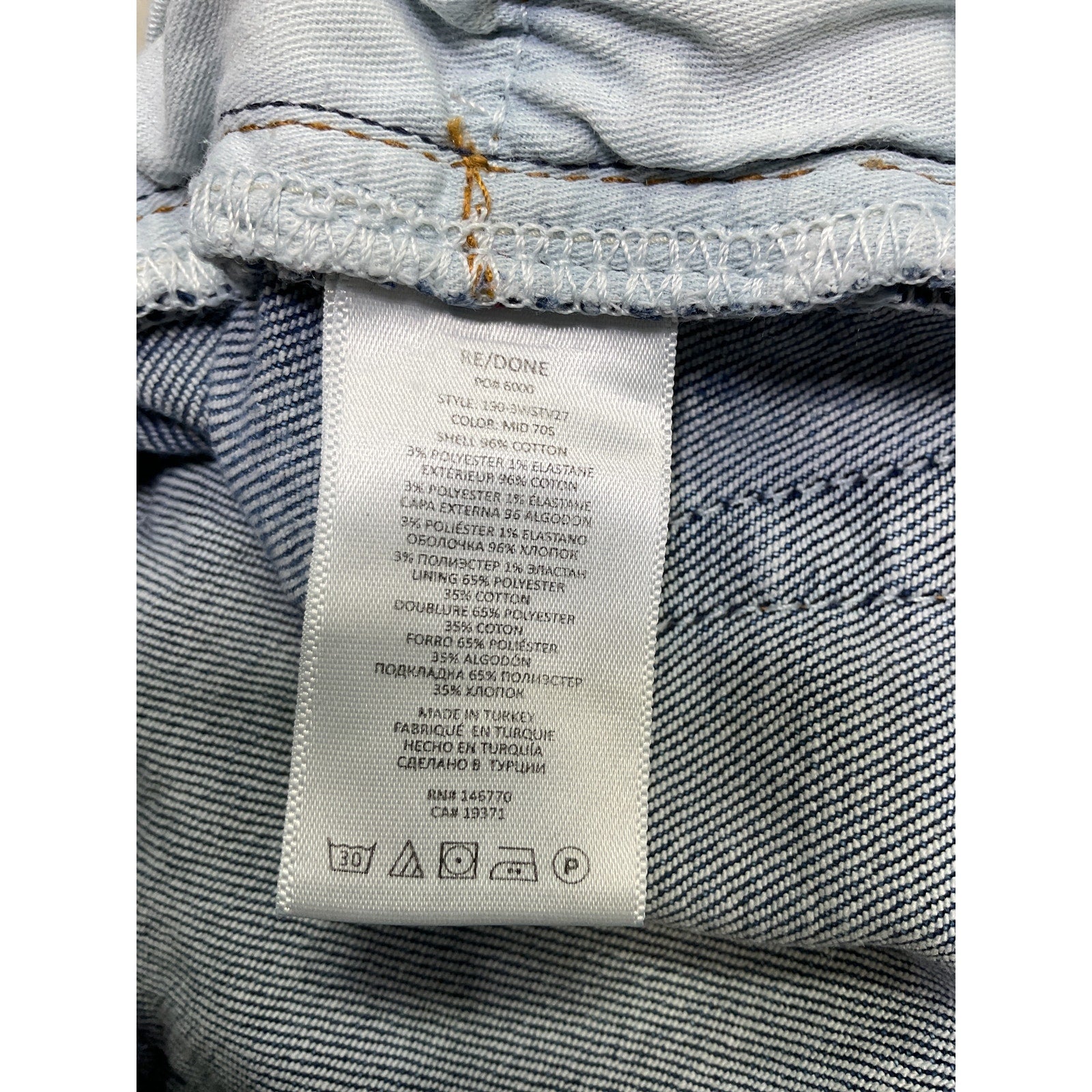 Re/Done Blue Cotton High Rise Comfort Stretch Stove Pipe Jeans Size 24