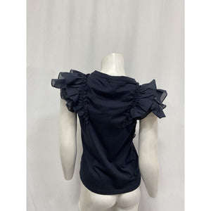 Veronica Beard Denim Jean Blue Cotton Bardot Ruffle Tee Size XS