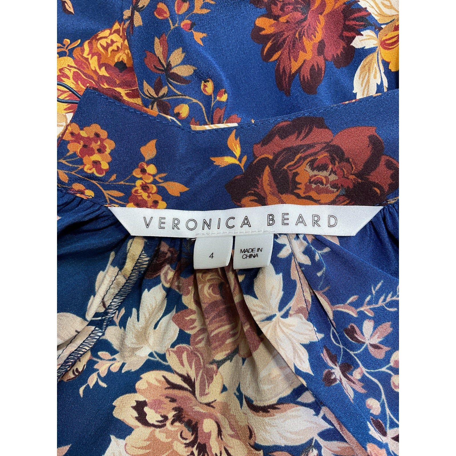 Veronica Beard 'Cicely' Blue Mockneck Floral Top Size 4