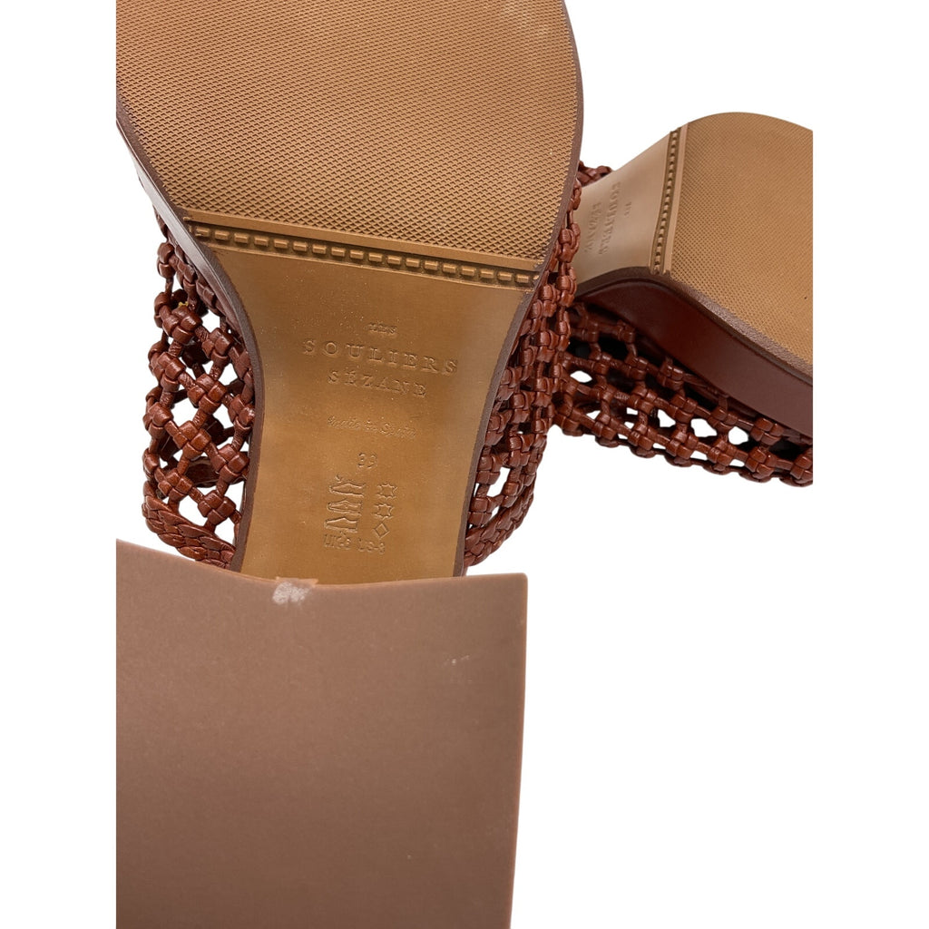 S�zane Brown Leather High Annalisa Mules Size 9