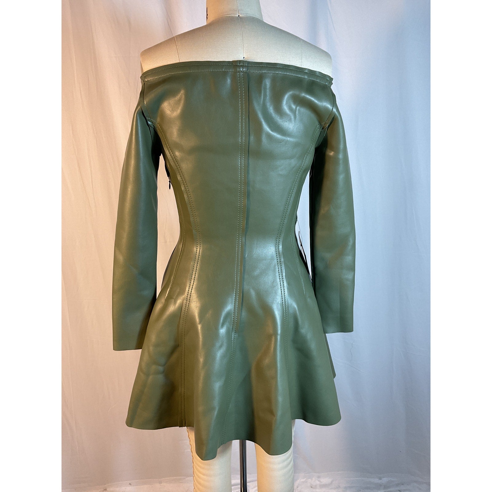 Norma Kamali Green 'Grace' Off Shoulder Mini Dress Size S - NWT