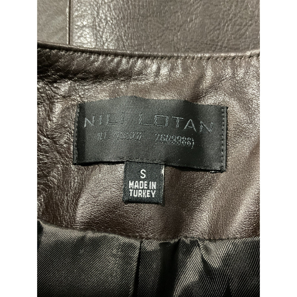 Nili Lotan 'Kitra' Brown Leather Crew Neck Patch Pocket Size S