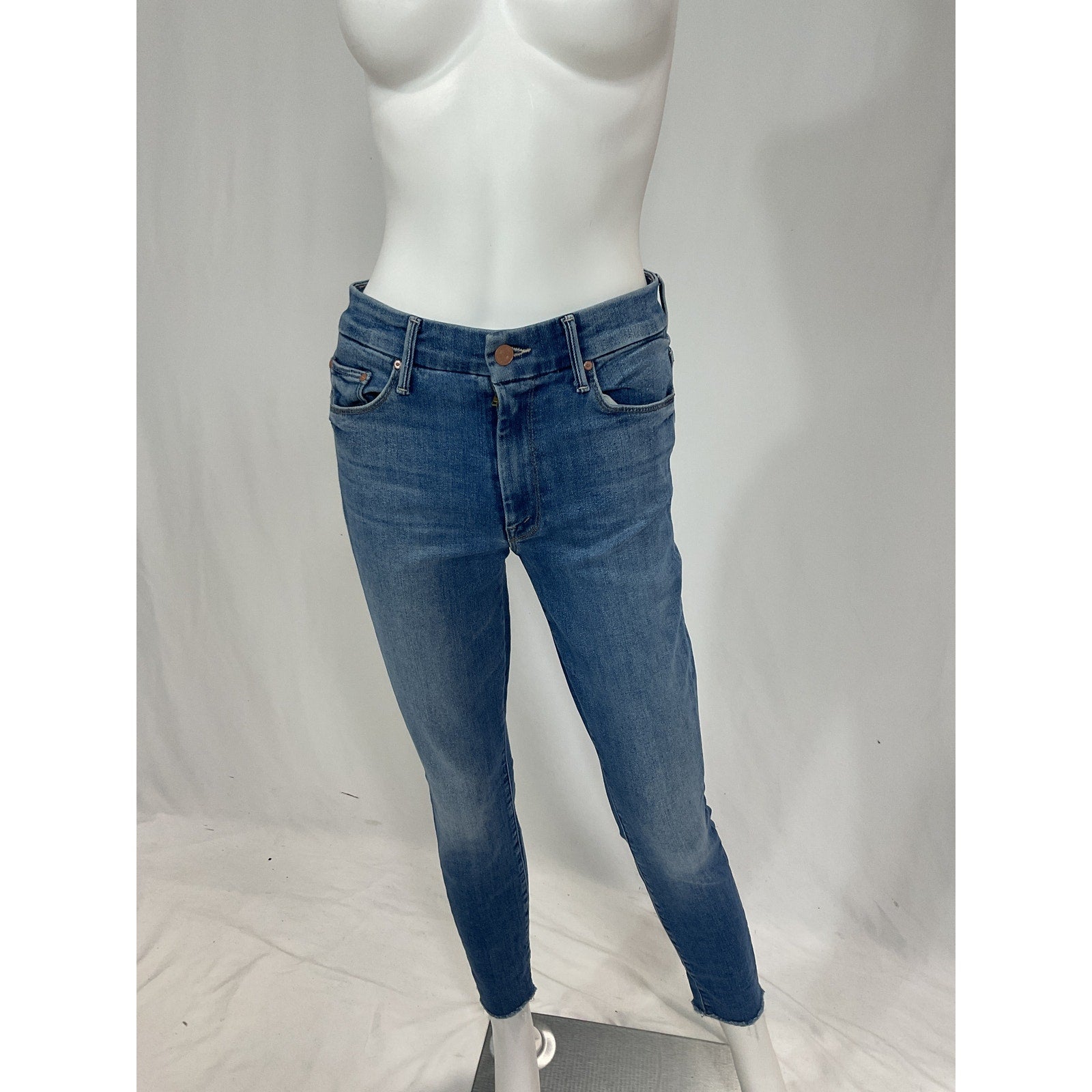 Mother 'The Looker' Blue High Waist Frayed Ankle Skinny Denim Jeans Size 27