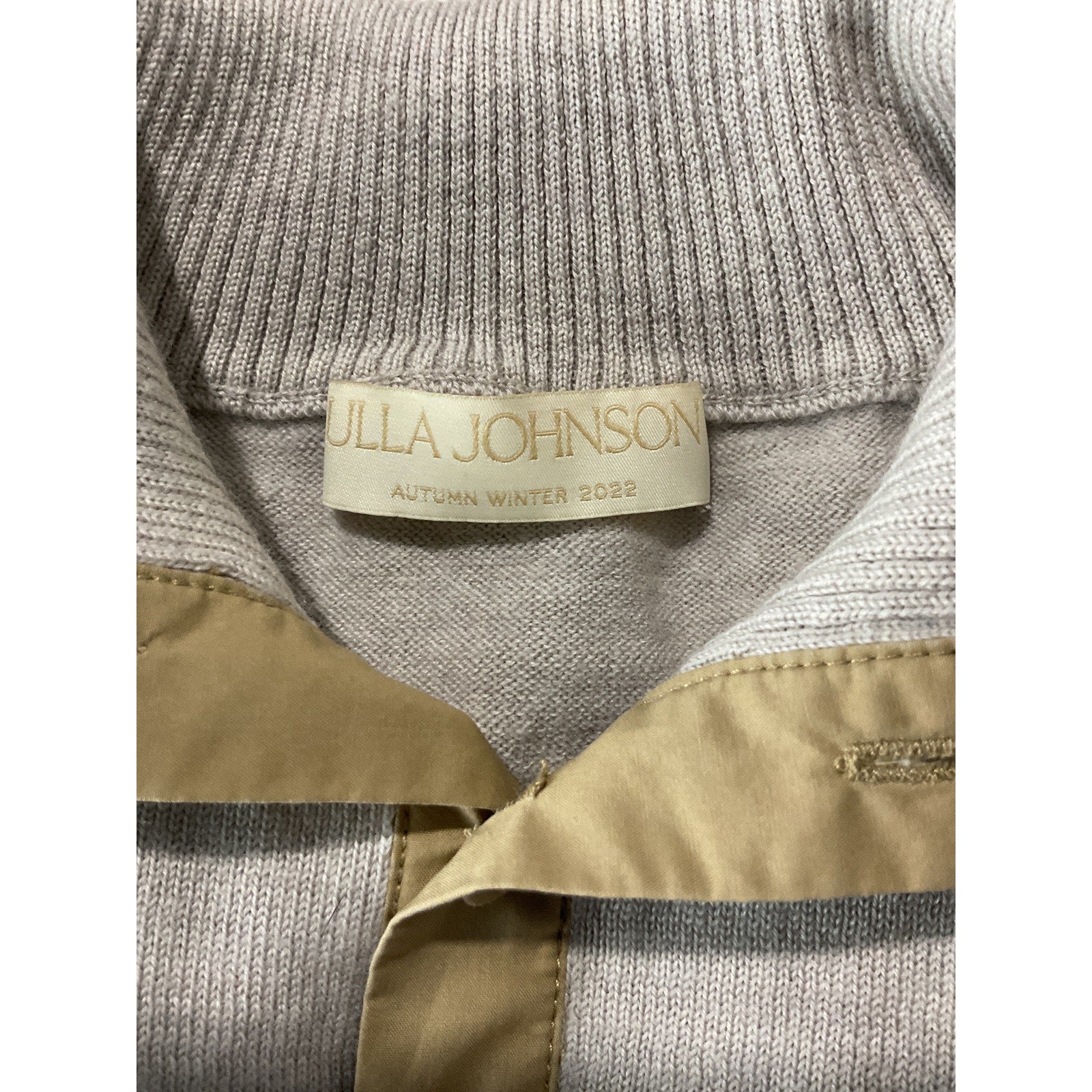 Ulla Johnson 'Drew' Beige Wool Poplin-Trimmed Ribbed Polo Sweater Size S