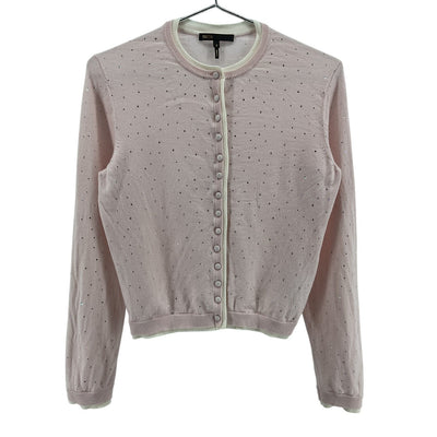 Maje Embellished Pink Rhinestone Button Front Cardigan Size M