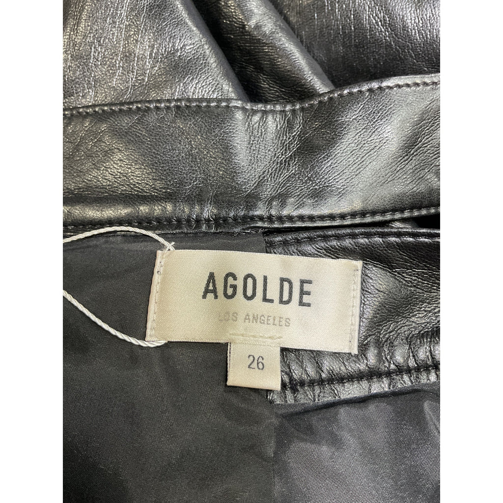 Agolde 'Broken' Black Leather Waistband Pant Size 26
