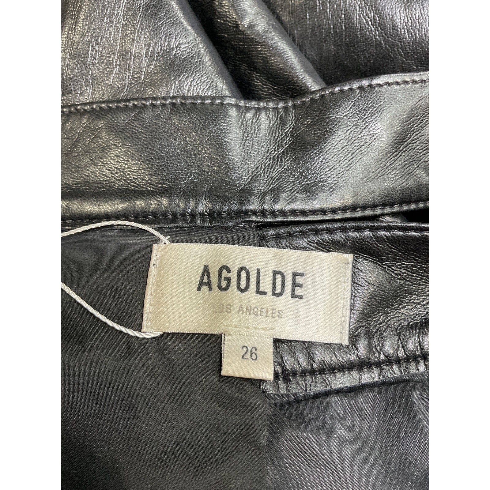 Agolde 'Broken' Black Leather Waistband Pant Size 26