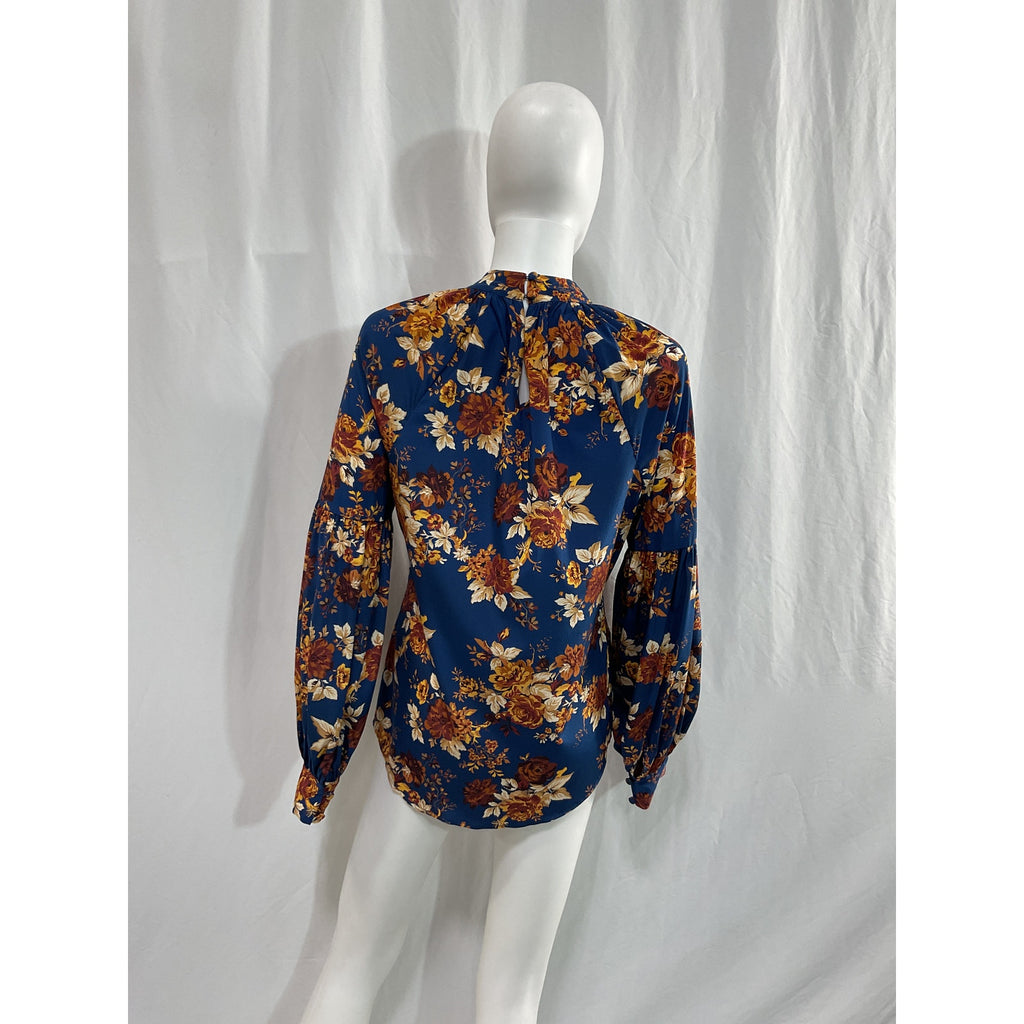 Veronica Beard 'Cicely' Blue Mockneck Floral Top Size 4