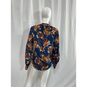 Veronica Beard 'Cicely' Blue Mockneck Floral Top Size 4