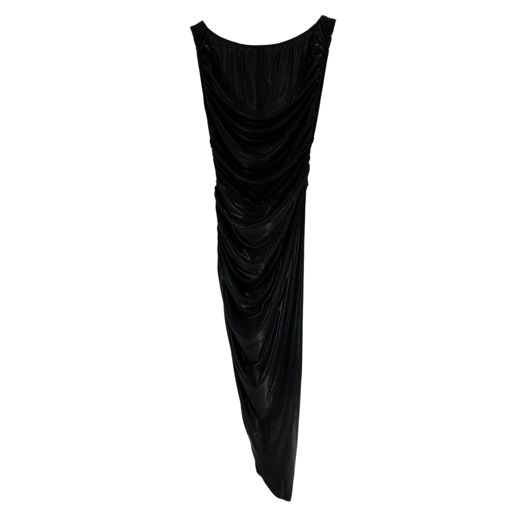 Norma Kamali 'Tara' Black Polyester Side Drape Gown Size XS