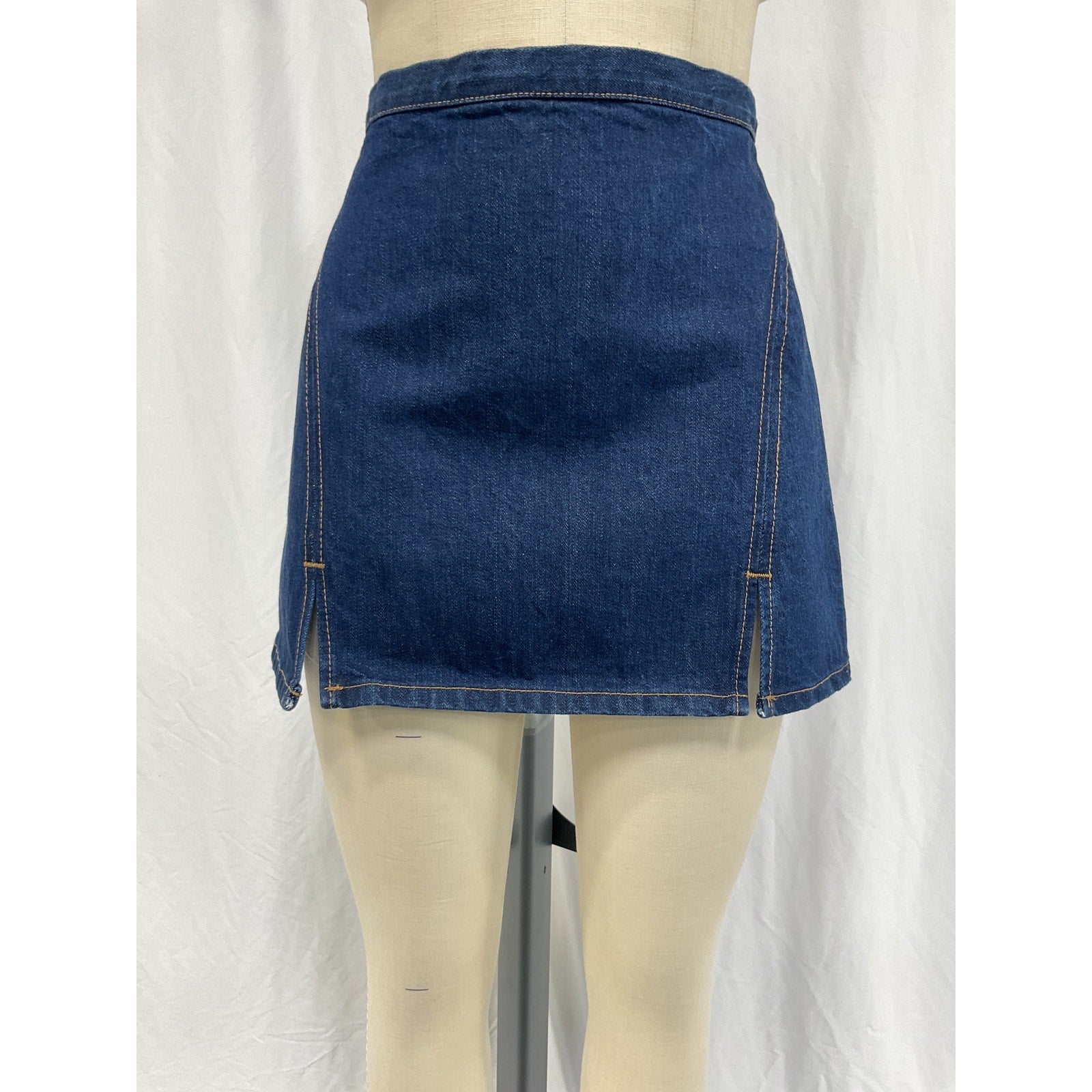 Re/Done Split Blue Cotton Front Skirt Size 26