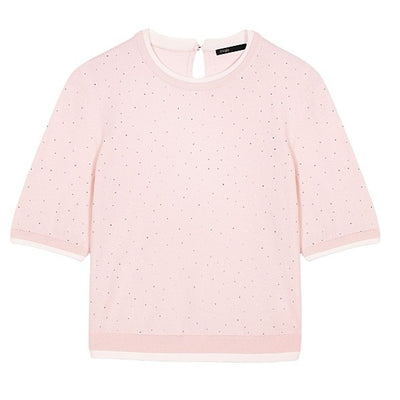 Maje Embellished Pink Studded Crewneck Sweater Size 2