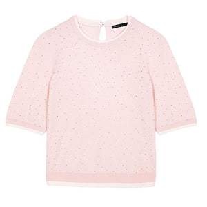 Maje Embellished Pink Studded Crewneck Sweater Size 2