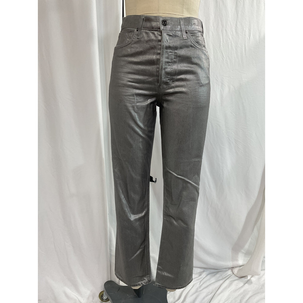 Veronica Beard 'Daniela' Silver Metallic Straight Leg Denim Jeans Size 26