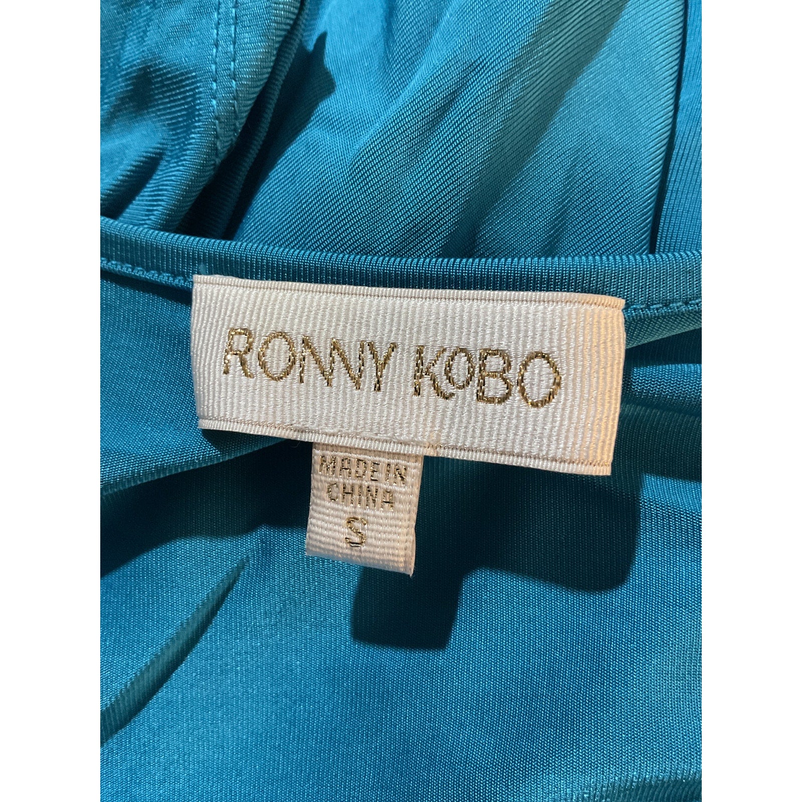 Ronny Kobo 'Trista' Blue Viscose Ruched Asymmetric Long Sleeve Mini Dress Size S