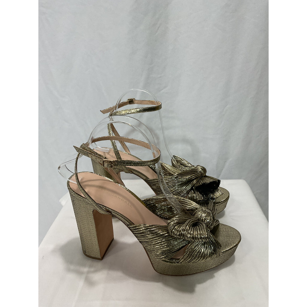 Loeffler Randall 'Natalia' Gold Leather Pleated Platform Sandals Size 9