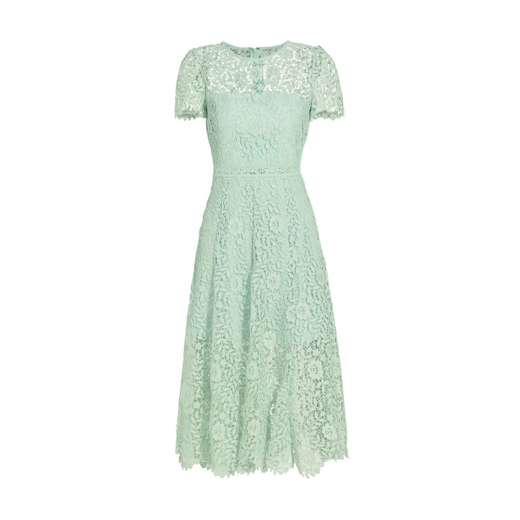 Self-Portrait 'Rose' Green Floral Lace Short Sleeve Midi Dress Size 4