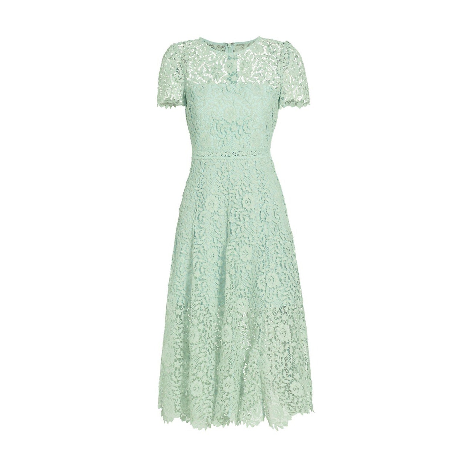 Self-Portrait 'Rose' Green Floral Lace Short Sleeve Midi Dress Size 4