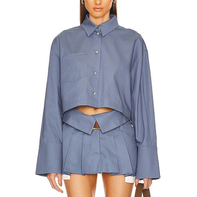 Helsa Structured Blue Chino Cropped Shirt Size S