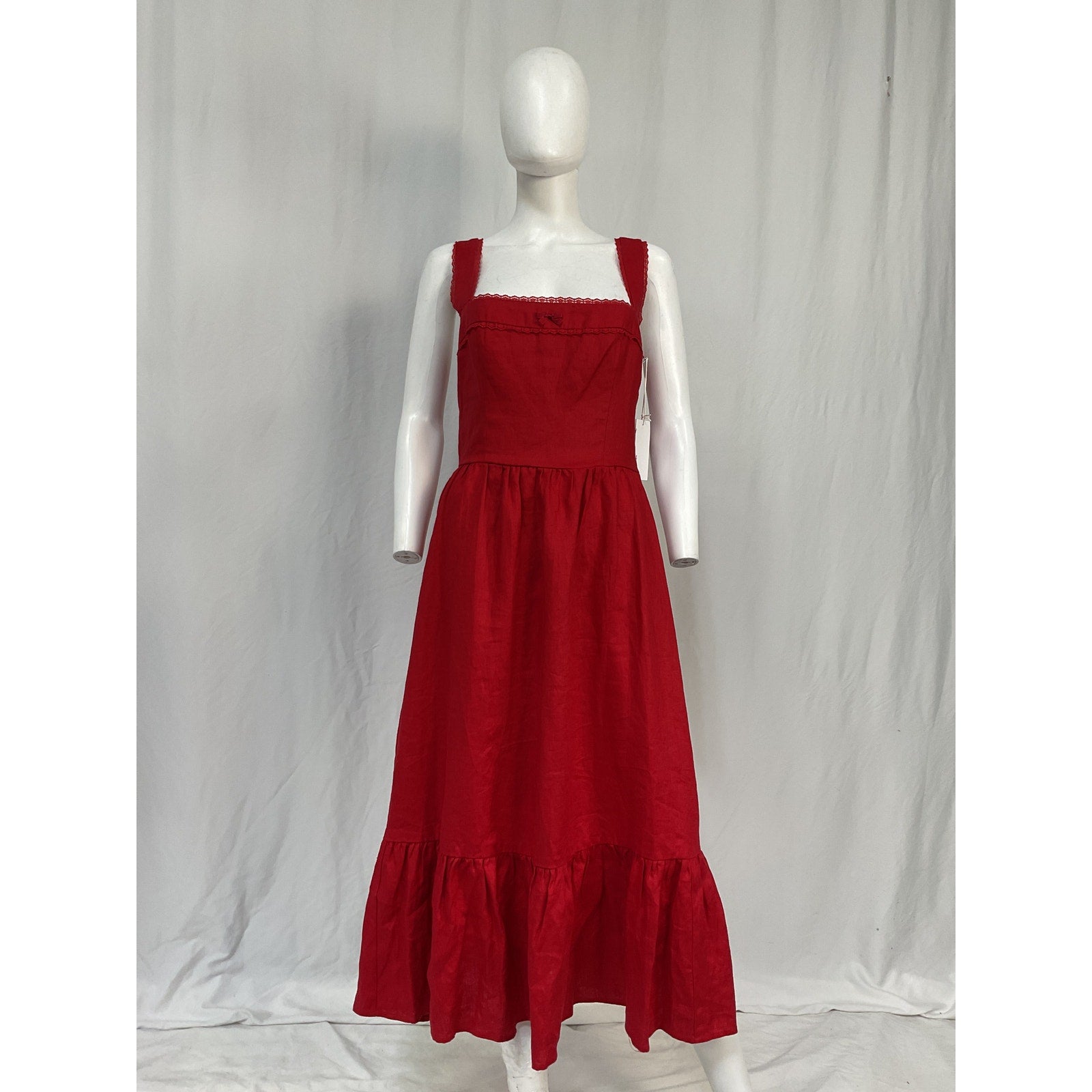 Reformation 'Rowen' Red Linen Tiered Midi-Dress Size 8 - NWT
