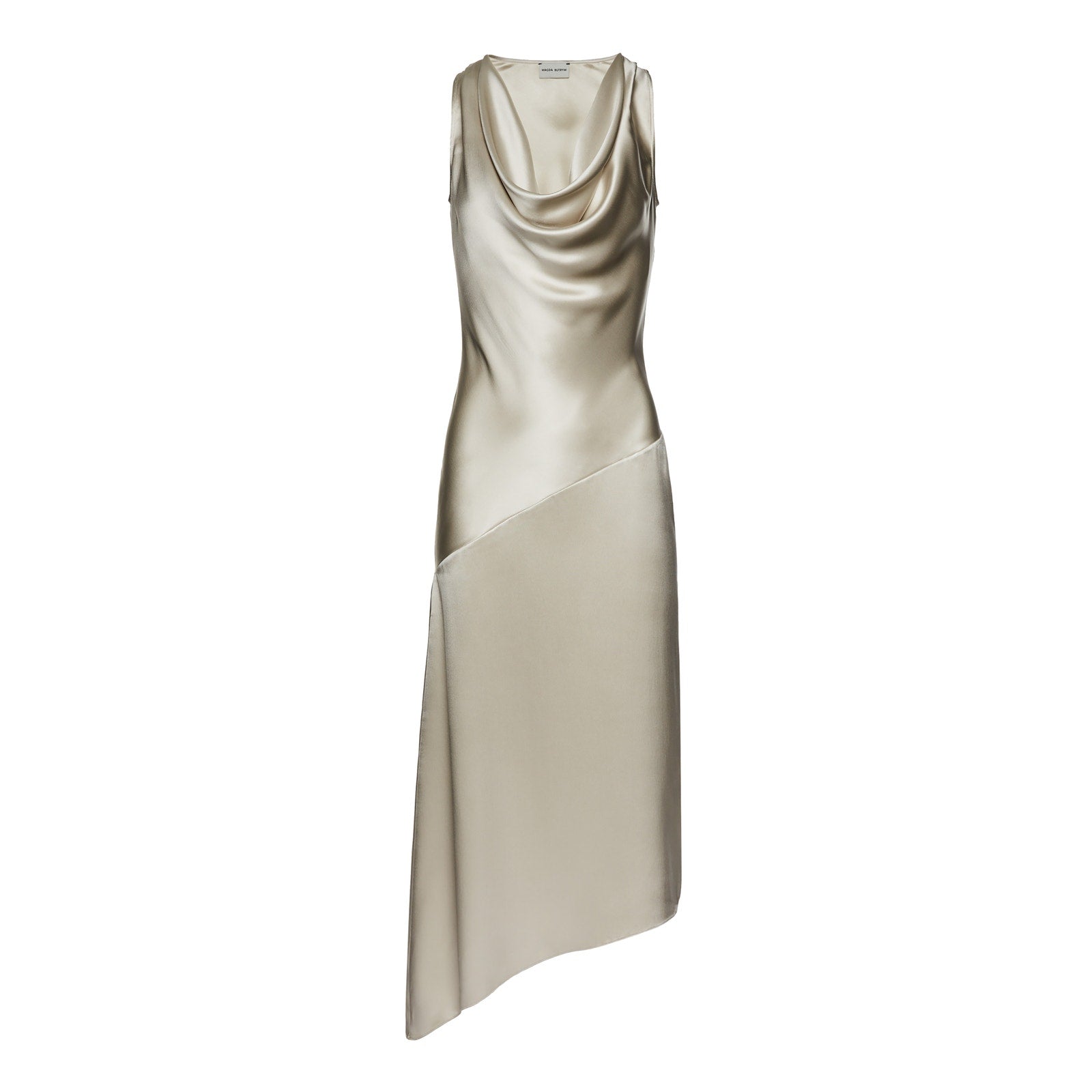Magda Butrym Silver Silk Asymmetrical Midi Dress Size 2 - NWT