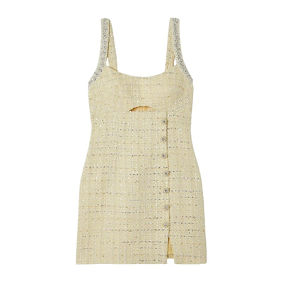 Self-Portrait Embellished Yellow Cutout Tweed Mini Dress Size 4 NWT