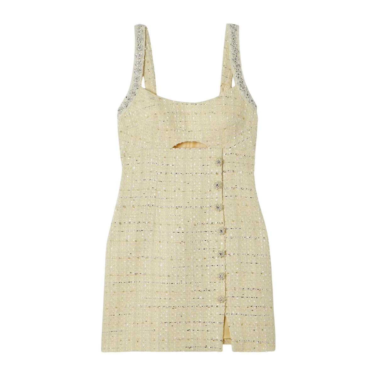 Self-Portrait Embellished Yellow Cutout Tweed Mini Dress Size 4 NWT