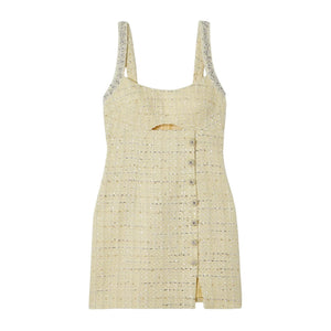 Self-Portrait Embellished Yellow Cutout Tweed Mini Dress Size 4 NWT