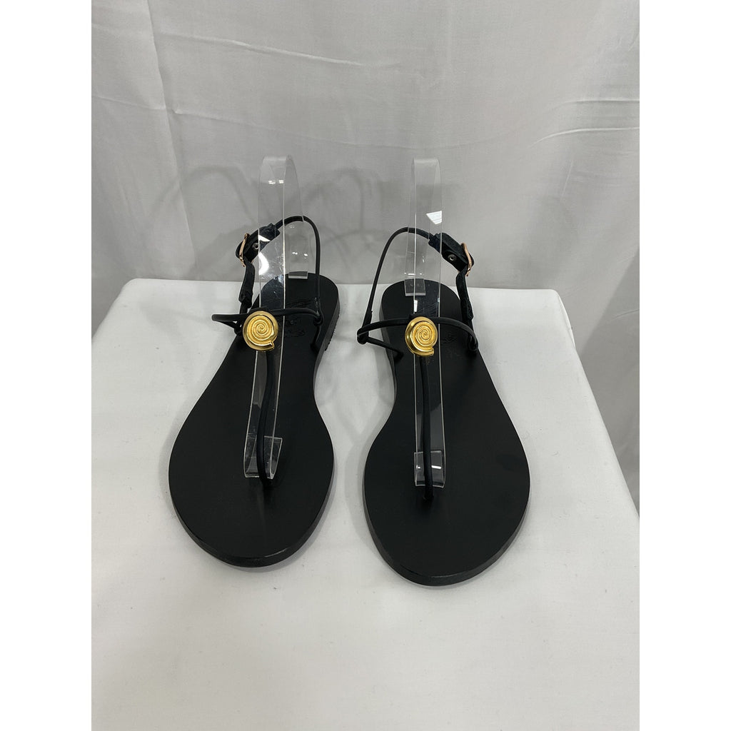 Ancient Greek 'Dimitra' Black Embellished Leather Sandals Size 10 - NWT