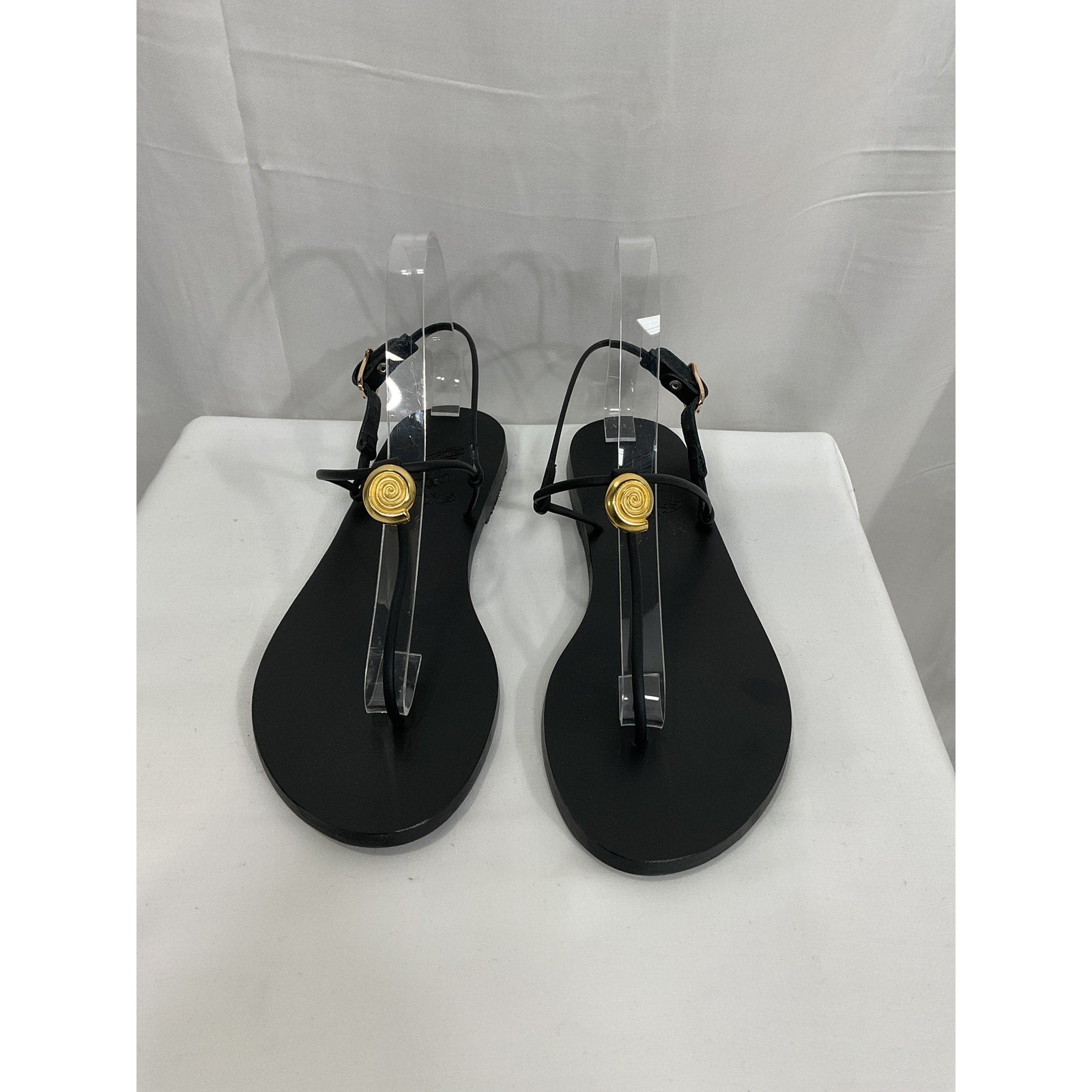 Ancient Greek 'Dimitra' Black Embellished Leather Sandals Size 10 - NWT