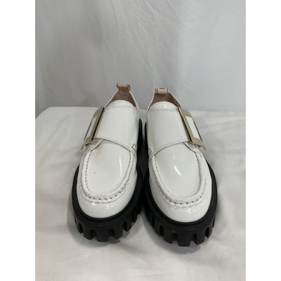 Roger Vivier 'Viv' White Creeper Metal Buckle Patent Leather Loafers Size 6.5