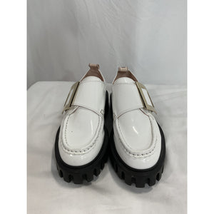Roger Vivier 'Viv' White Creeper Metal Buckle Patent Leather Loafers Size 6.5