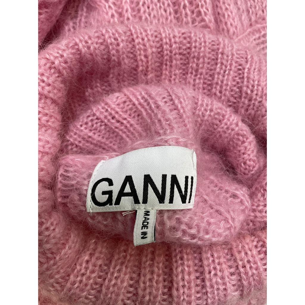 Ganni High Neck Cropped Pink Polyamide Pullover Sweater Size XS