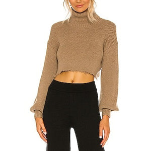 L'Academie 'Lucia' Tan Acrylic Cropped Turtleneck Sweater Size XS