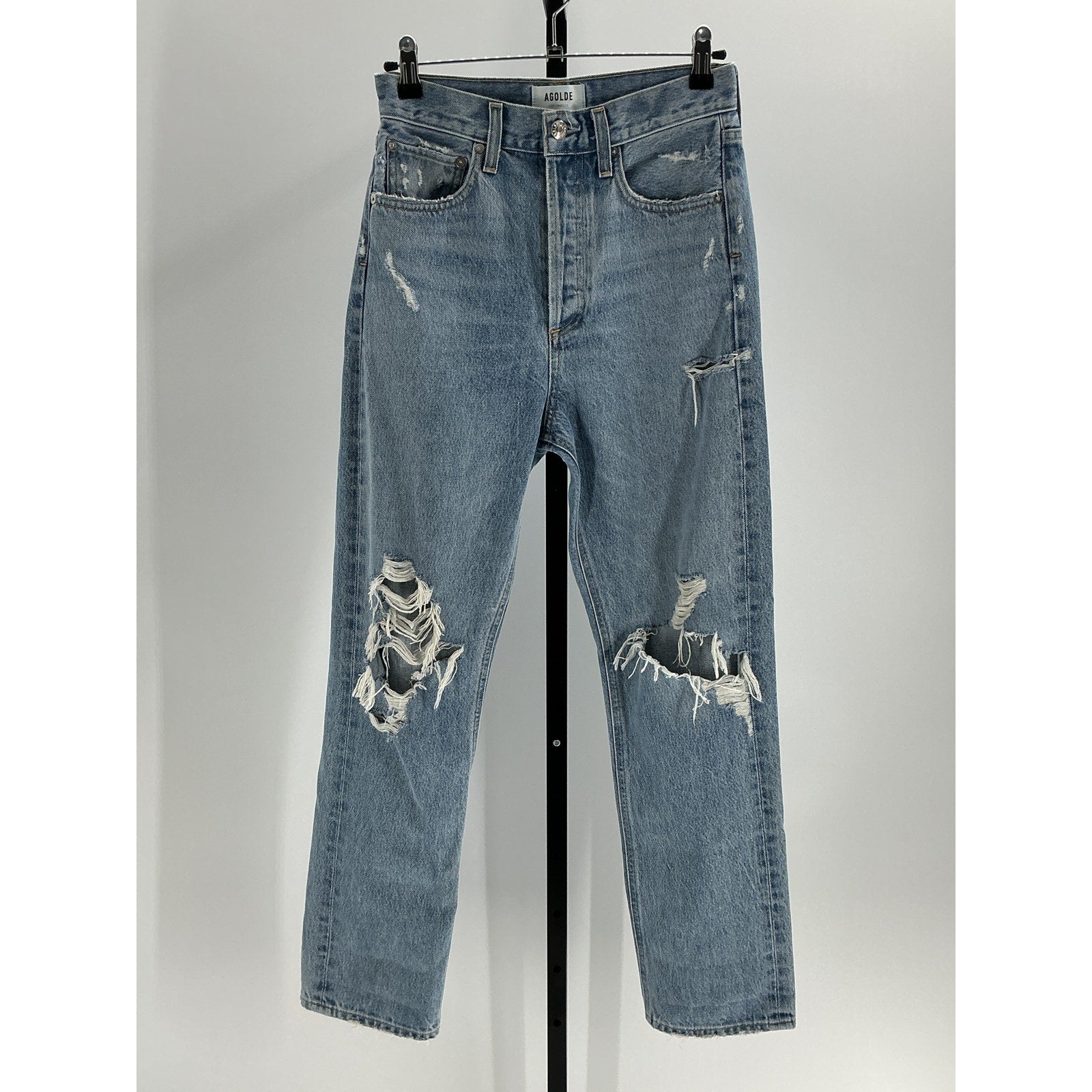 Agolde 90'S Blue Cotton Mid Rise Loose Fit Denim Jeans Size 23