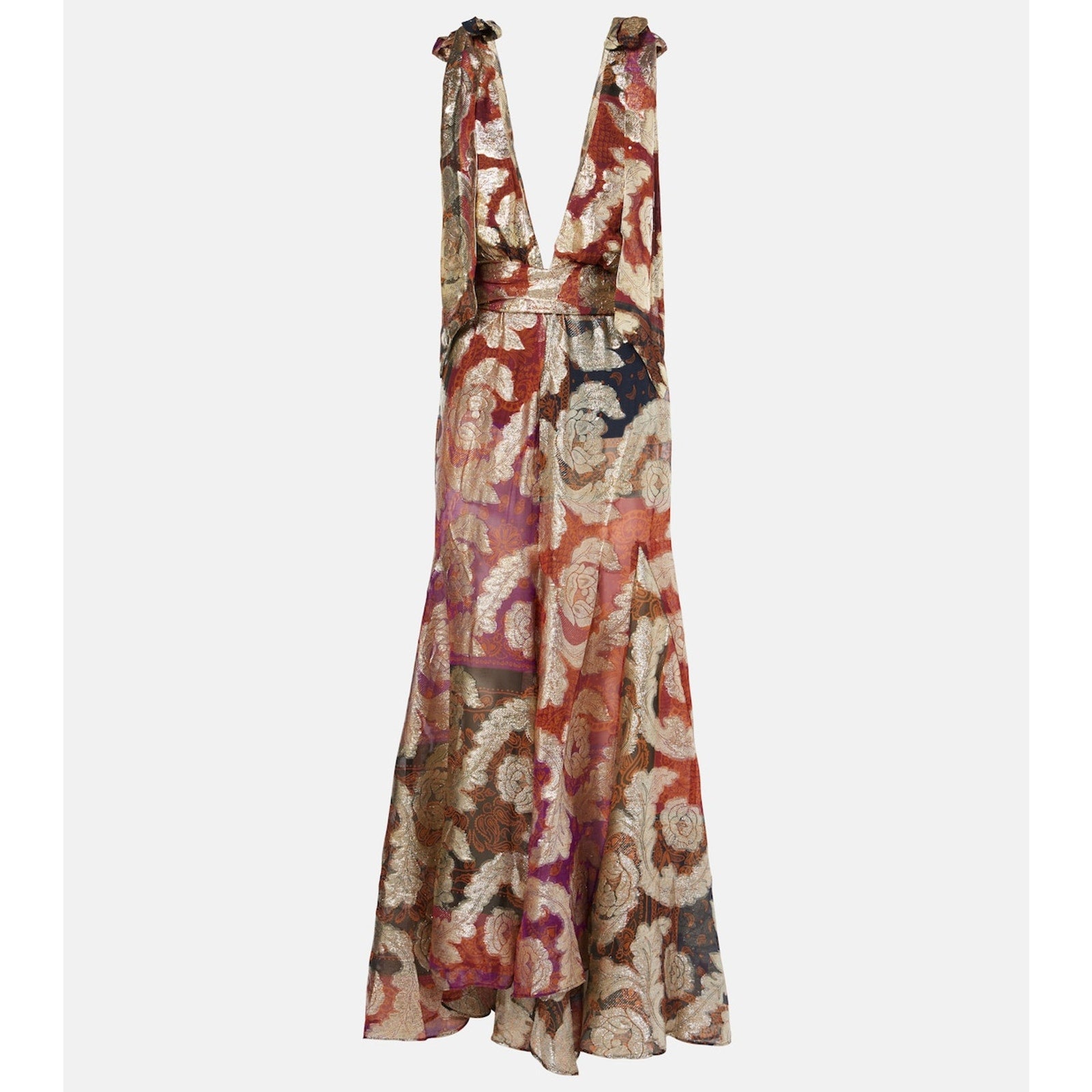 Farm Rio 'Lam�' Gold Jacquard Maxi Dress Size XXS