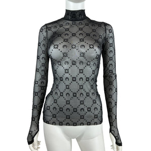 Marine Serre Flocked Black Moonogram Mesh Top Size S