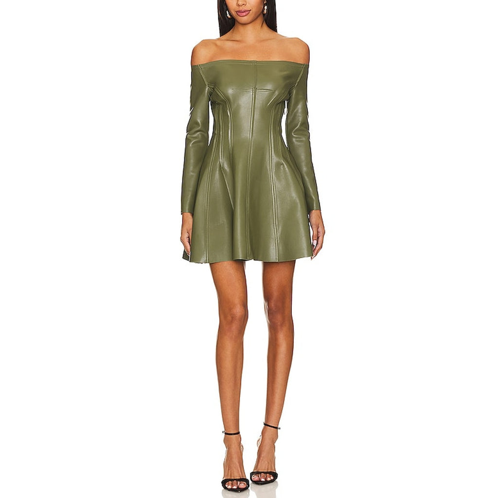 Norma Kamali Green 'Grace' Off Shoulder Mini Dress Size S - NWT