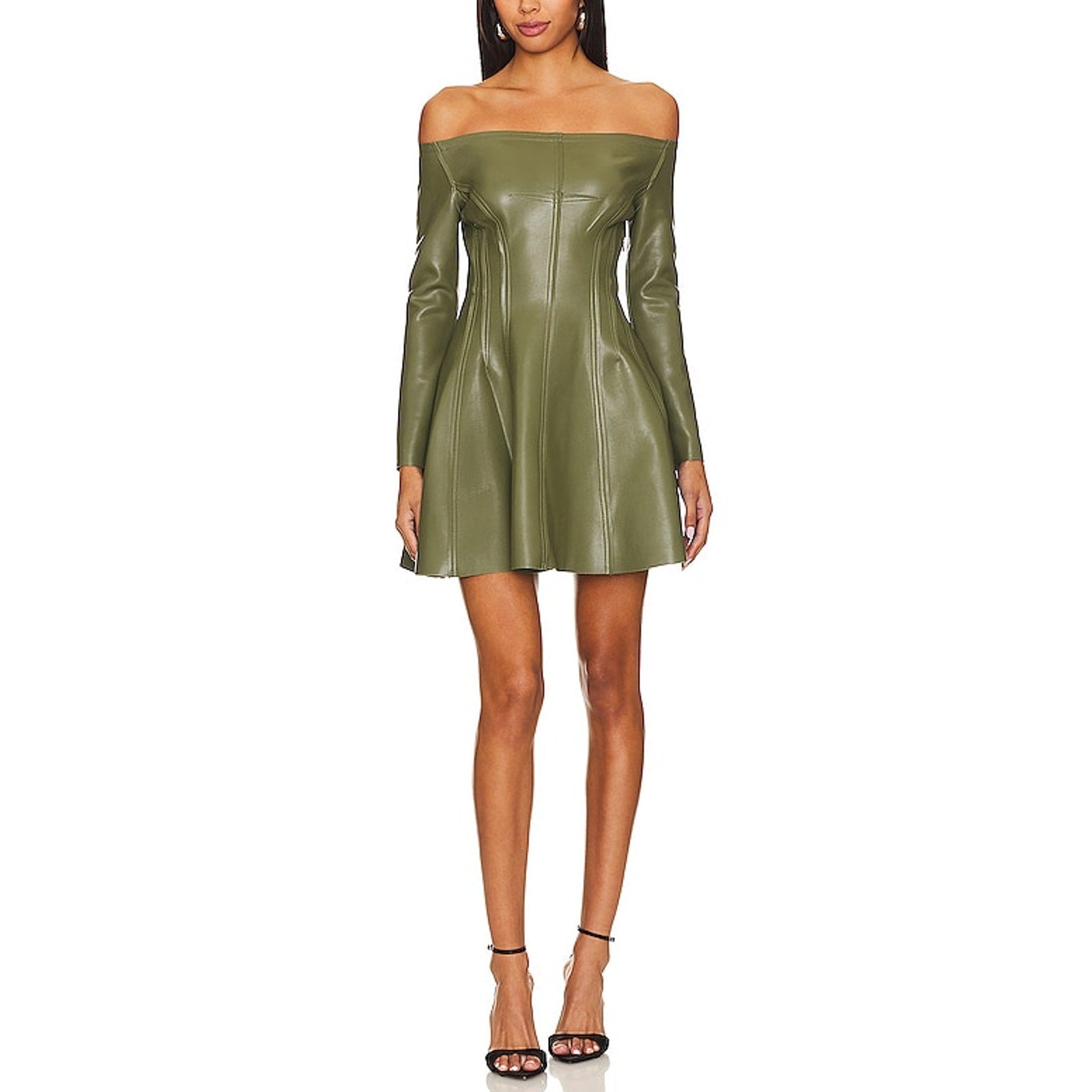 Norma Kamali Green 'Grace' Off Shoulder Mini Dress Size S - NWT