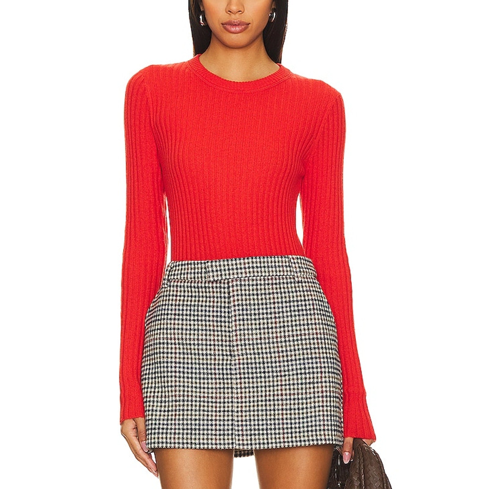Autumn Cashmere Red Rib Crew Neck Top Size S