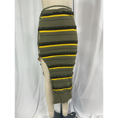 Jacquemus 'Concha' Green Cutout Striped Seersucker Midi Skirt Size M - NWT