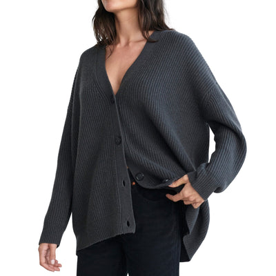 Jenni Kayne Ribbed Charcoal Gray Cashmere Cocoon Cardigan Size XS