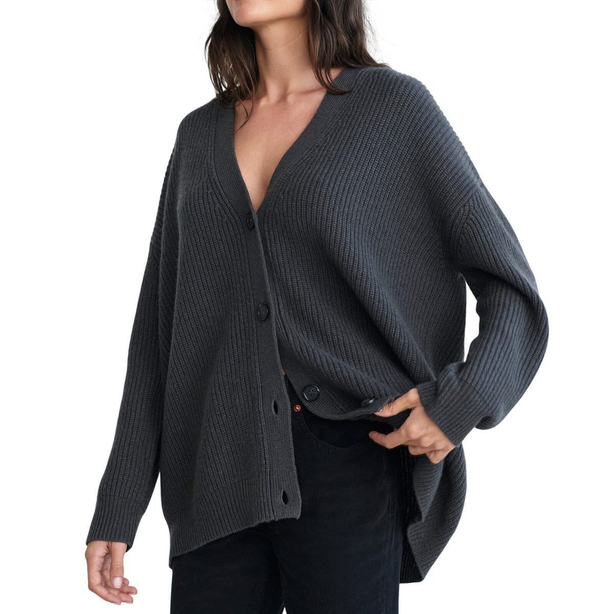 Jenni Kayne Ribbed Charcoal Gray Cashmere Cocoon Cardigan Size XS