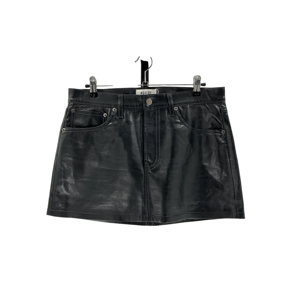 Agolde 'Liv' Black Leather Mini Skirt Size 29