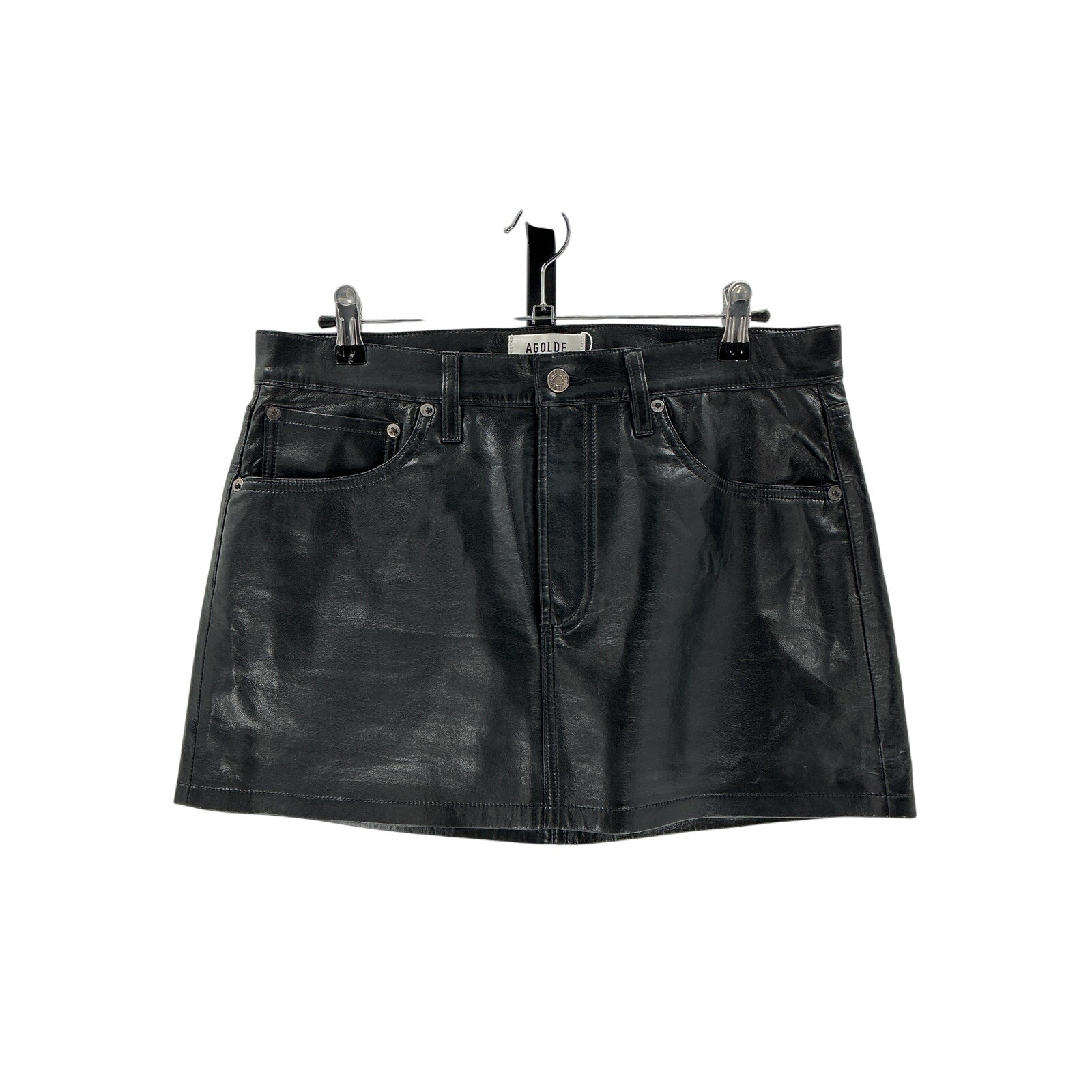 Agolde 'Liv' Black Leather Mini Skirt Size 29